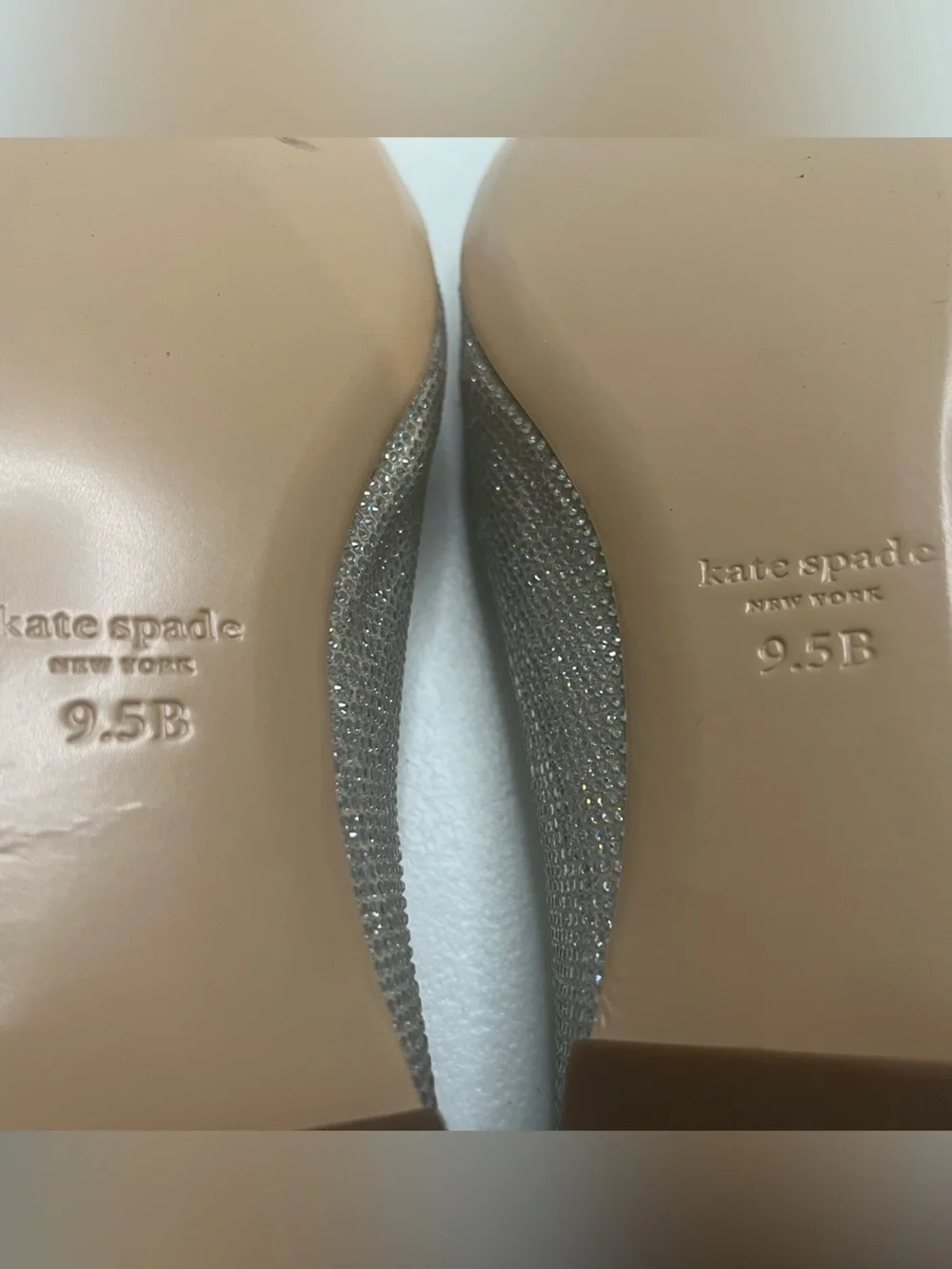 Kate Spade Leather Clover Pave Beige Gold Glitter Bow Ballet Flats Size 9.5B